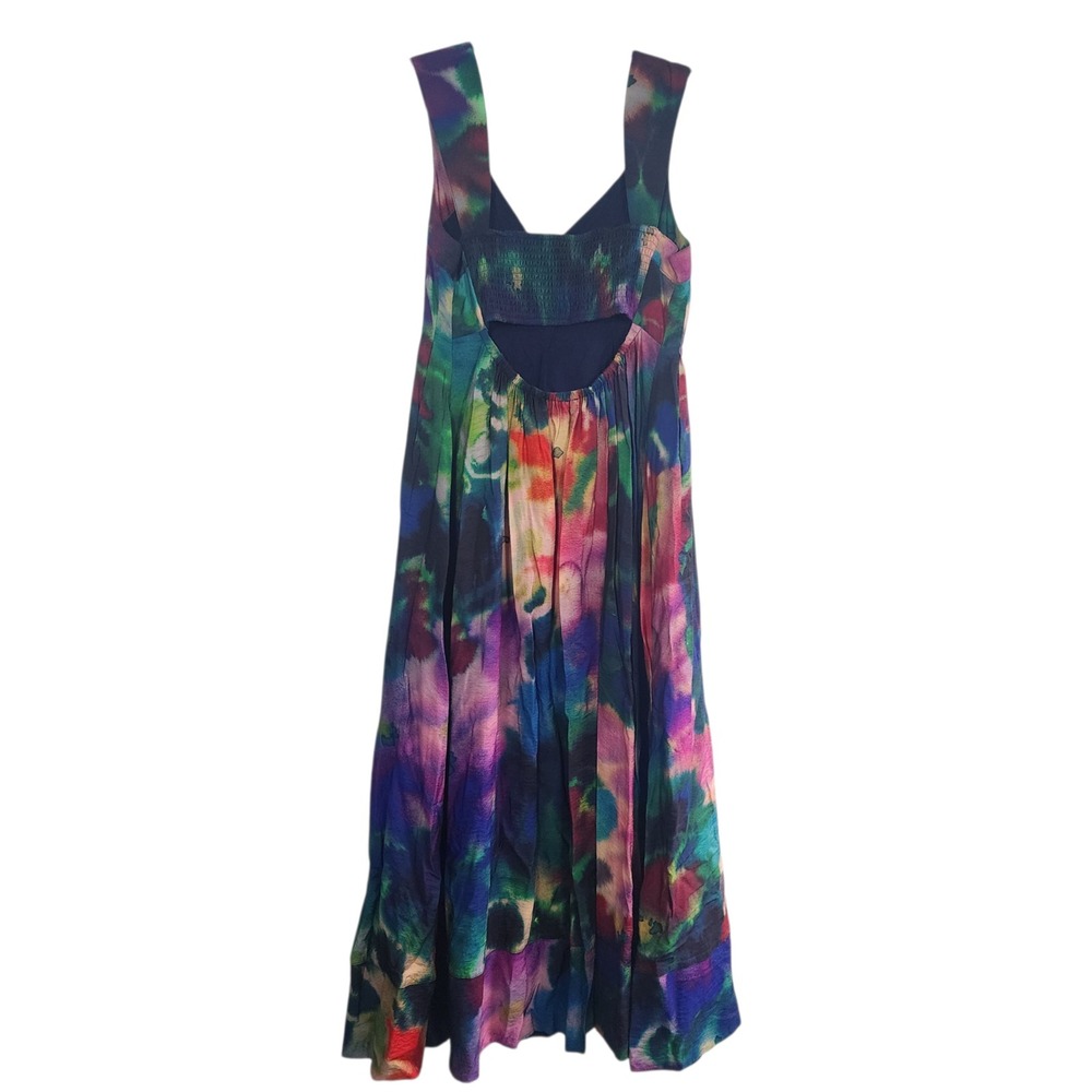 Anthropologie Printed V-Neck Pleated A-Line Watercolor Dress Size L - Picture 6 of 13